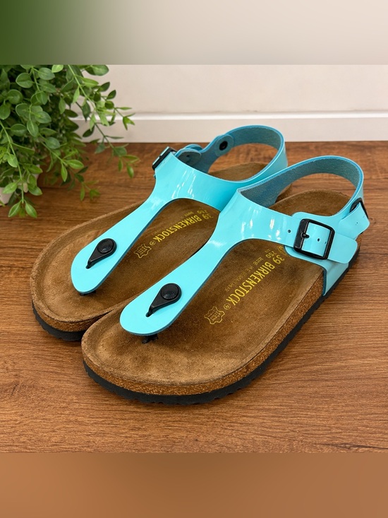 Birkenstock Shoes - Birkenstock Gizeh Birko-Flor Patent Aqua Blue T-Strap Sandals Women’s EU 39 US 8